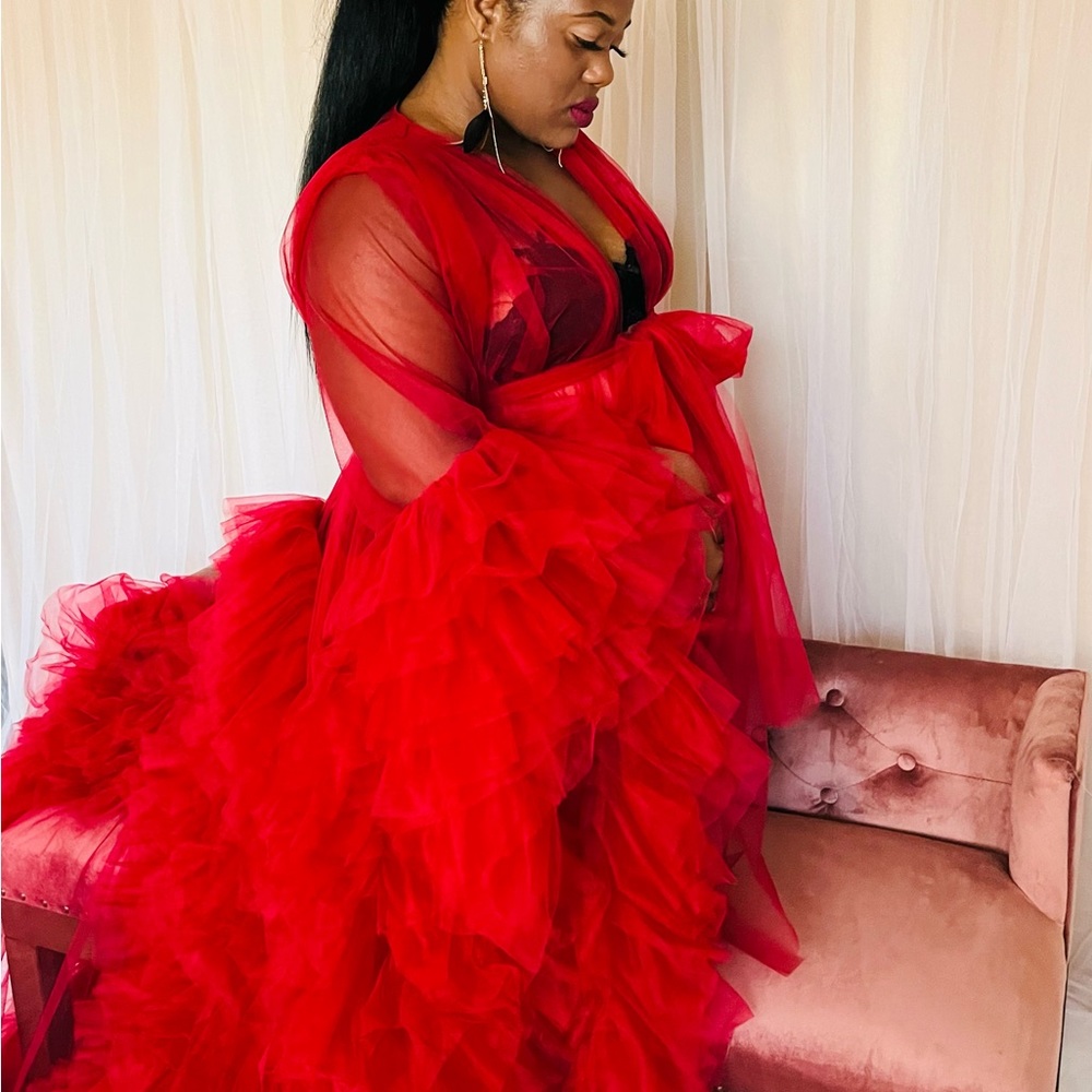 Women Maternity Dress Ruffled Robe